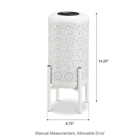 Glitzhome® 14.25" White Metal Cutout Flower Pattern Solar Powered LED Outdoor Lantern